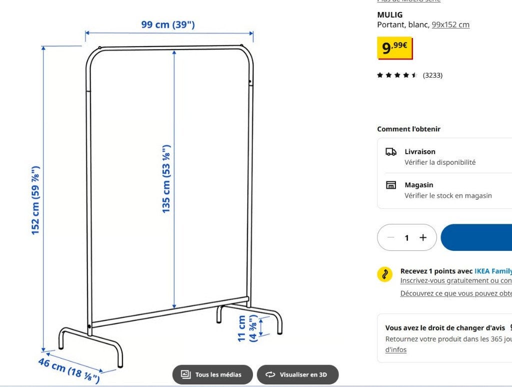 porte manteau IKEA Mulig (2 pièces), Comme neuf, Métal, Portemanteau sur pied, 150 à 200 cm