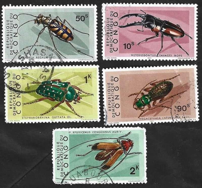 5 Postzegels Congo-Kinshasa 1971 Insecten kevers, Timbres & Monnaies, Timbres | Timbres thématiques, Enlèvement ou Envoi, Affranchi