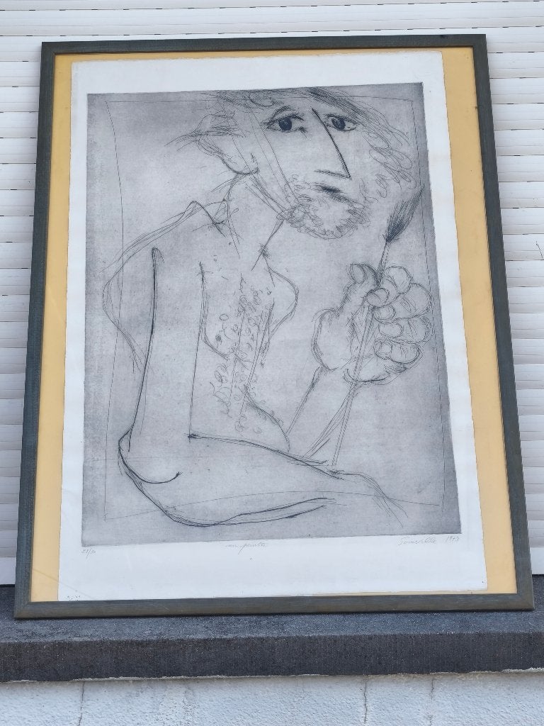 Eau forte un peintre signe Roger somville, Antiek en Kunst, Ophalen
