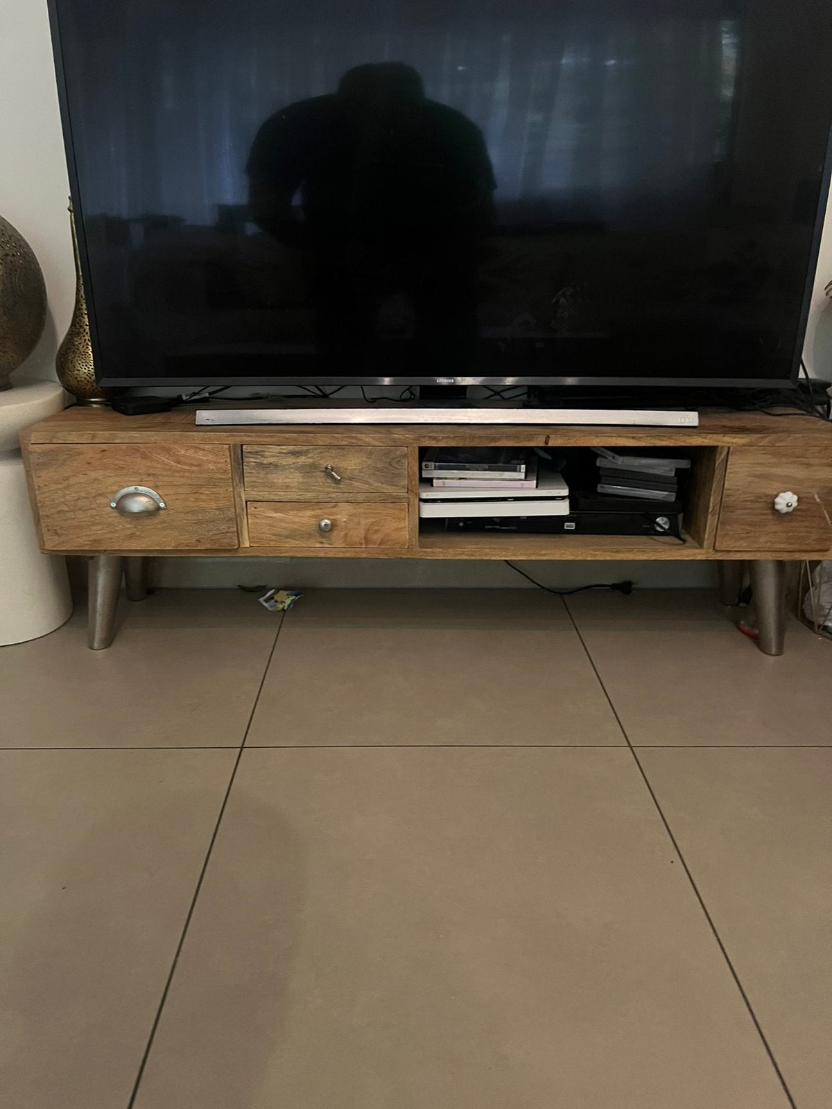 Meuble tv bois de manguier teck, Enlèvement, Comme neuf, Teck