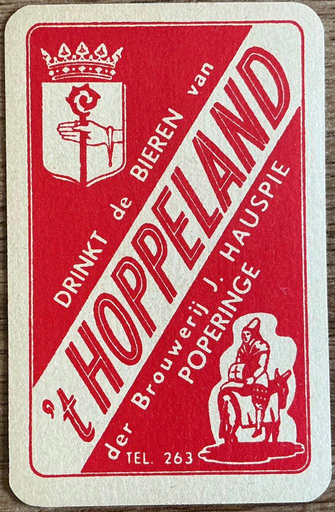 Oude speelkaart BIEREN ‘t HOPPELAND/BRIJ.HAUSPIE/POPERINGE, Verzamelen, Speelkaarten, Jokers en Kwartetten, Ophalen of Verzenden
