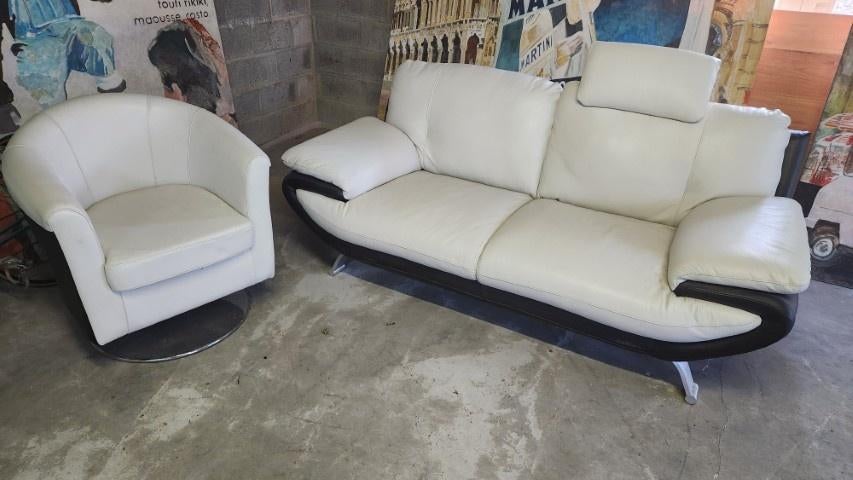 witte leren bank, Huis en Inrichting, Ophalen, Tweepersoons, Zo goed als nieuw, 200 tot 250 cm