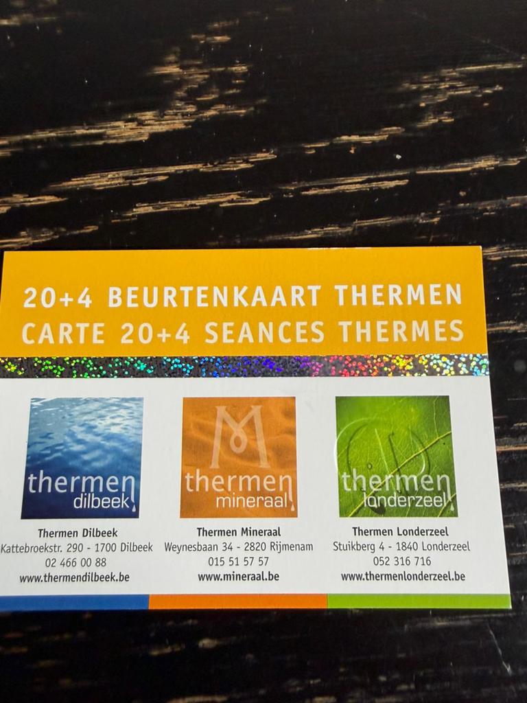 Card 20+4 kaartjes voor de thermale baden van Dilbeek, Ophalen of Verzenden, Nieuw, Overige typen