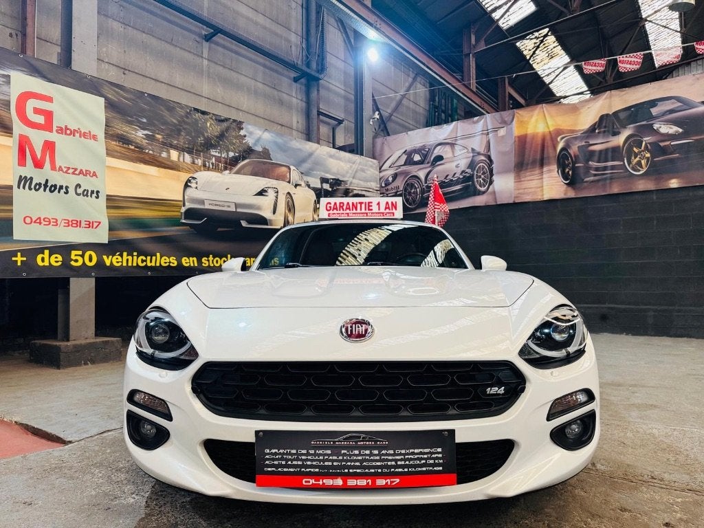 Fiat 124 Spider Airco Leder J.A LED, Auto's, Cabriolet, Wit, Leder, Handgeschakeld