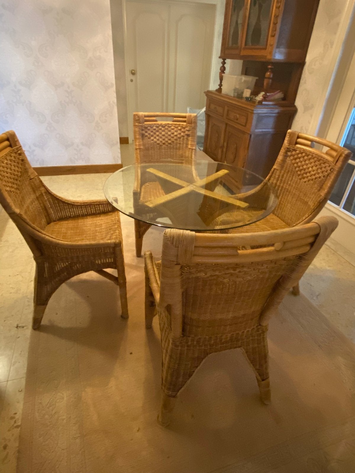 Tafel met 4 stoelen, Huis en Inrichting, Ophalen, Gebruikt, Overige kleuren, Riet of Rotan