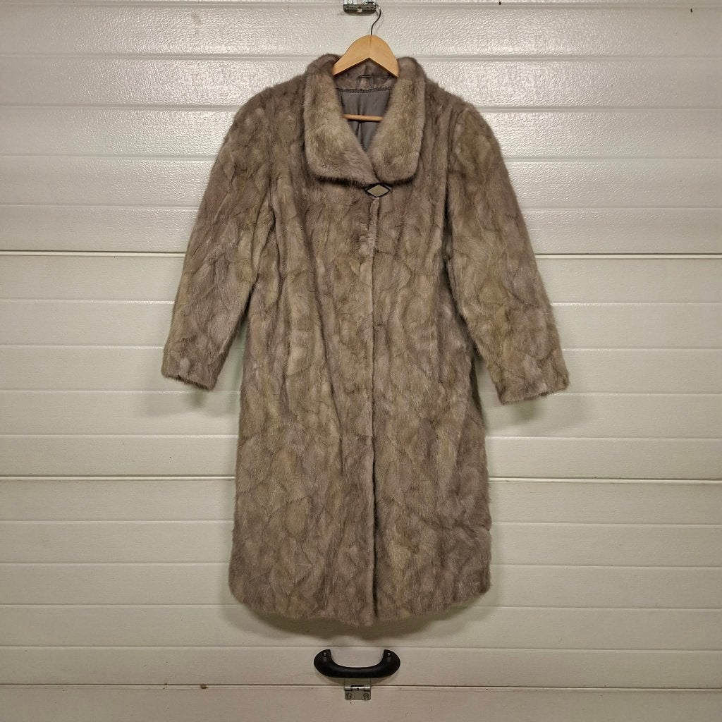Vintage grijze nerts bontjas lang model – maat M, Vêtements | Femmes, Vestes | Hiver, Comme neuf, Taille 38/40 (M), Beige, Enlèvement