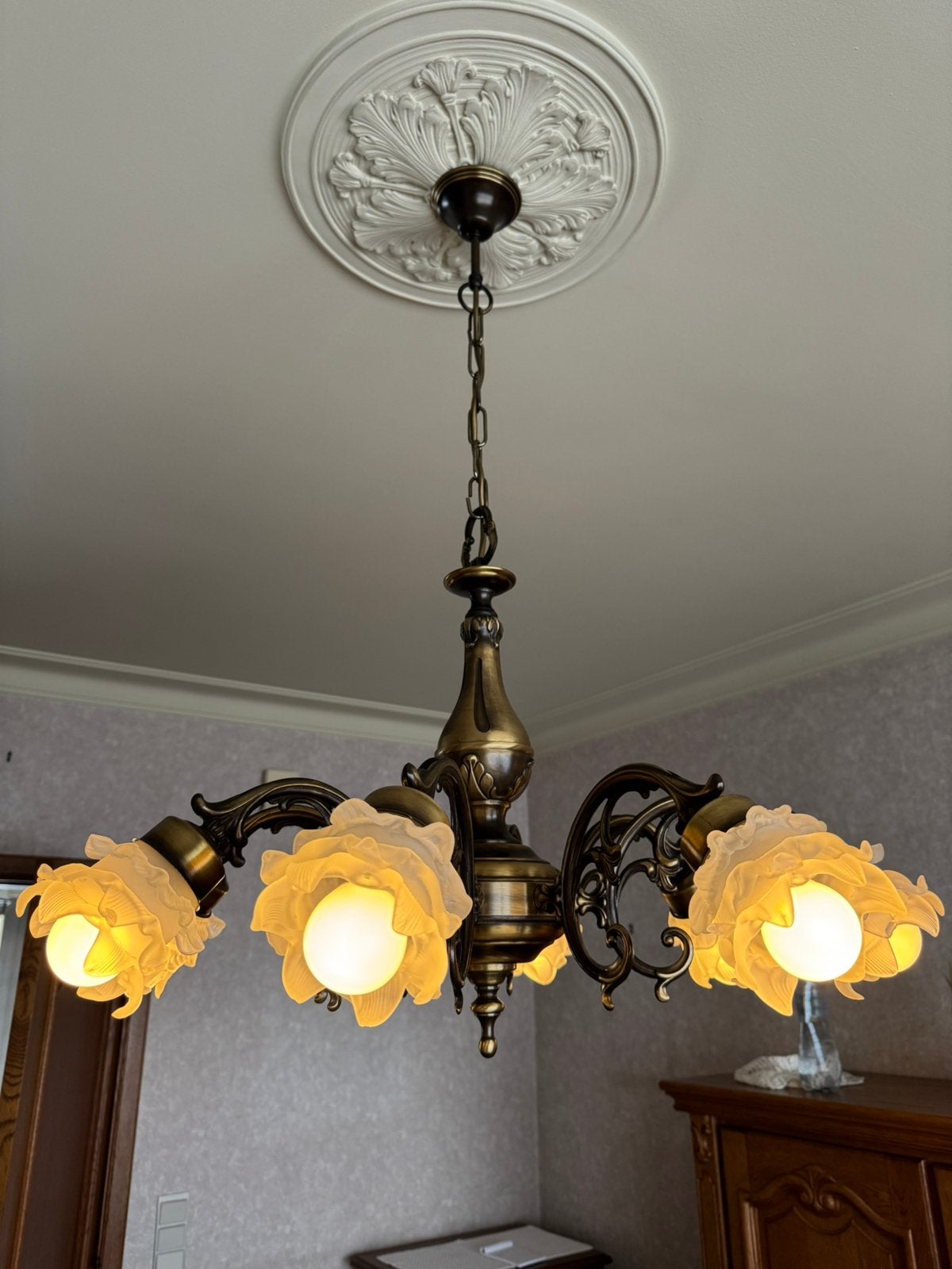 Antieke kroonluchter - 7 lichtpunten, Huis en Inrichting, Lampen | Kroonluchters, Ophalen, Zo goed als nieuw