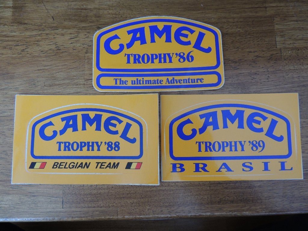 3 x Camel Trophy 86-88-89 sticker, Collections, Envoi, Comme neuf, Voiture ou Moto