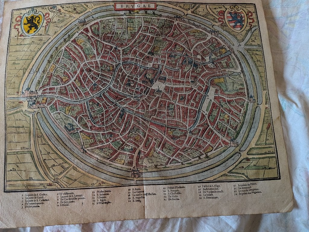 Oude kaart van Brugge door Guicciardini uit 1567, Ophalen of Verzenden