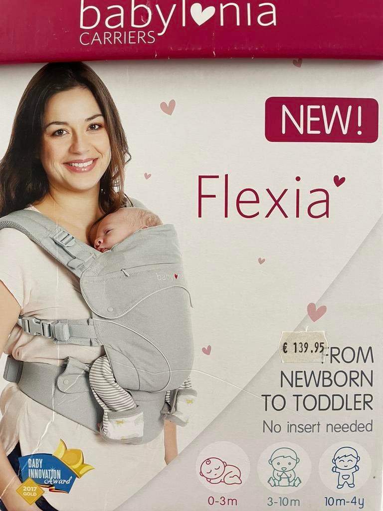 Gloednieuwe draagzak grijs Flexia Babylonia. 0 tot 4 jaar., Kinderen en Baby's, Ophalen of Verzenden, Nieuw, Draagzak
