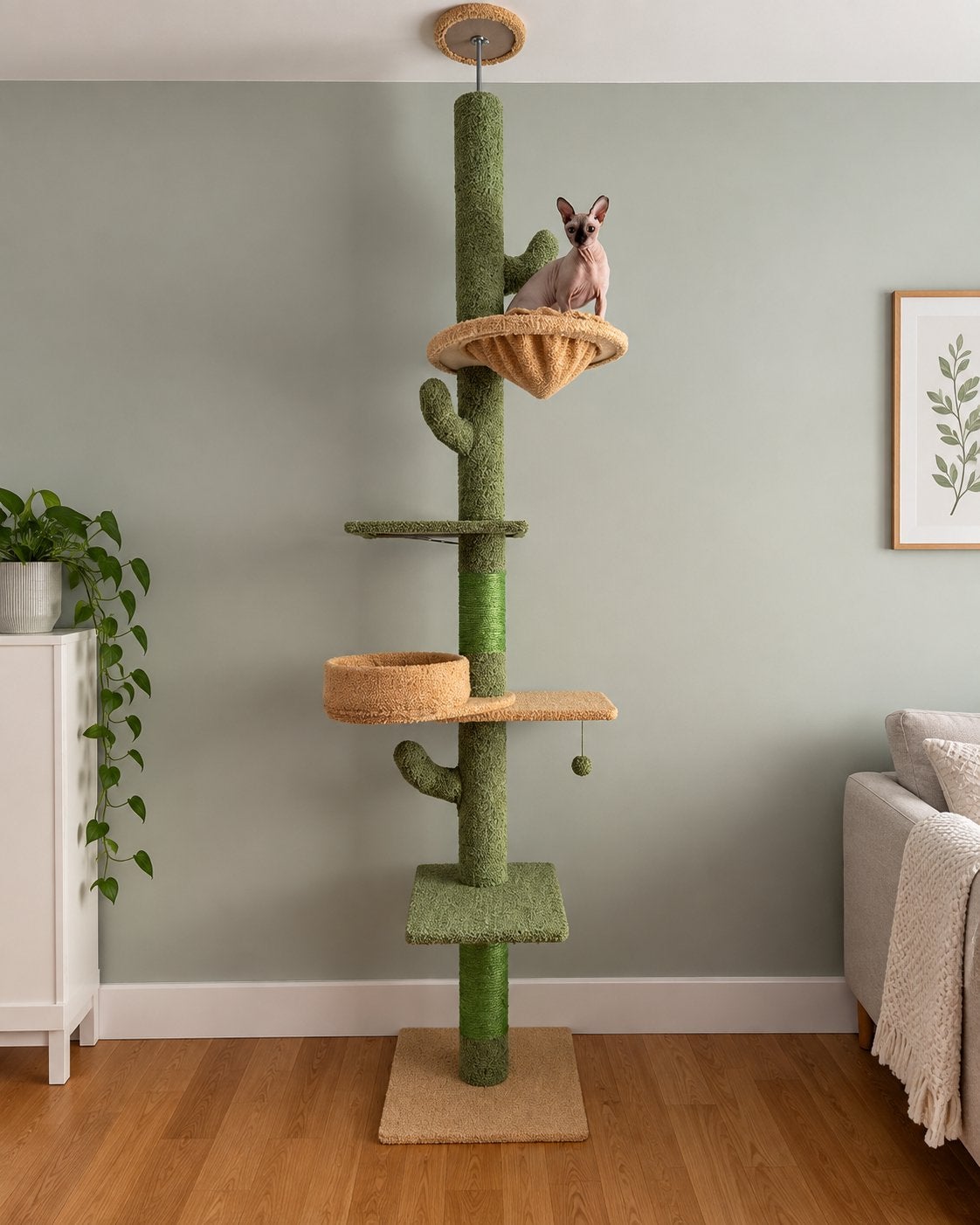 Cactus Krabpaal 205–255cm – Plafondmodel – Dikke Paal –Groen, Ophalen of Verzenden, Zo goed als nieuw, Krabpaal