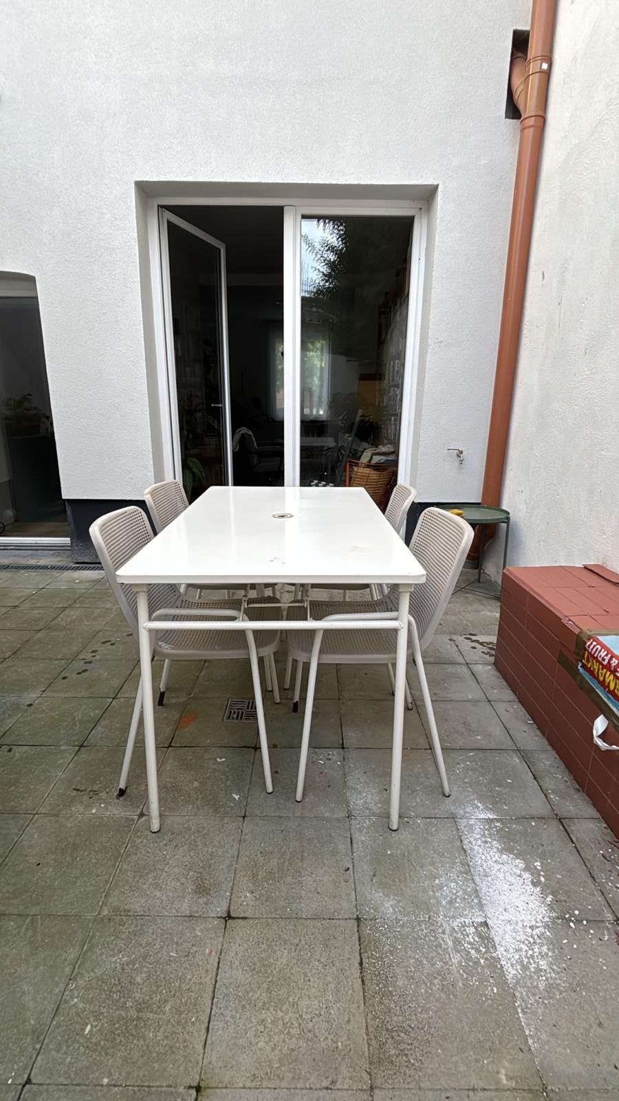 Tuintafel en 4 stoelen, Huis en Inrichting, Tafels | Eettafels, Ophalen, Gebruikt, Vier personen, Rechthoekig