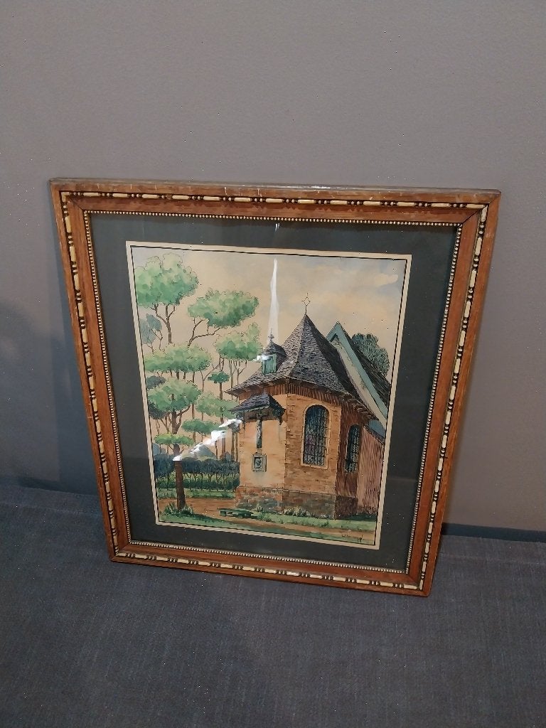 Landelijke kapel in een bos - Willy Veldemans, Ophalen, Paneel, Overige technieken, Landschap