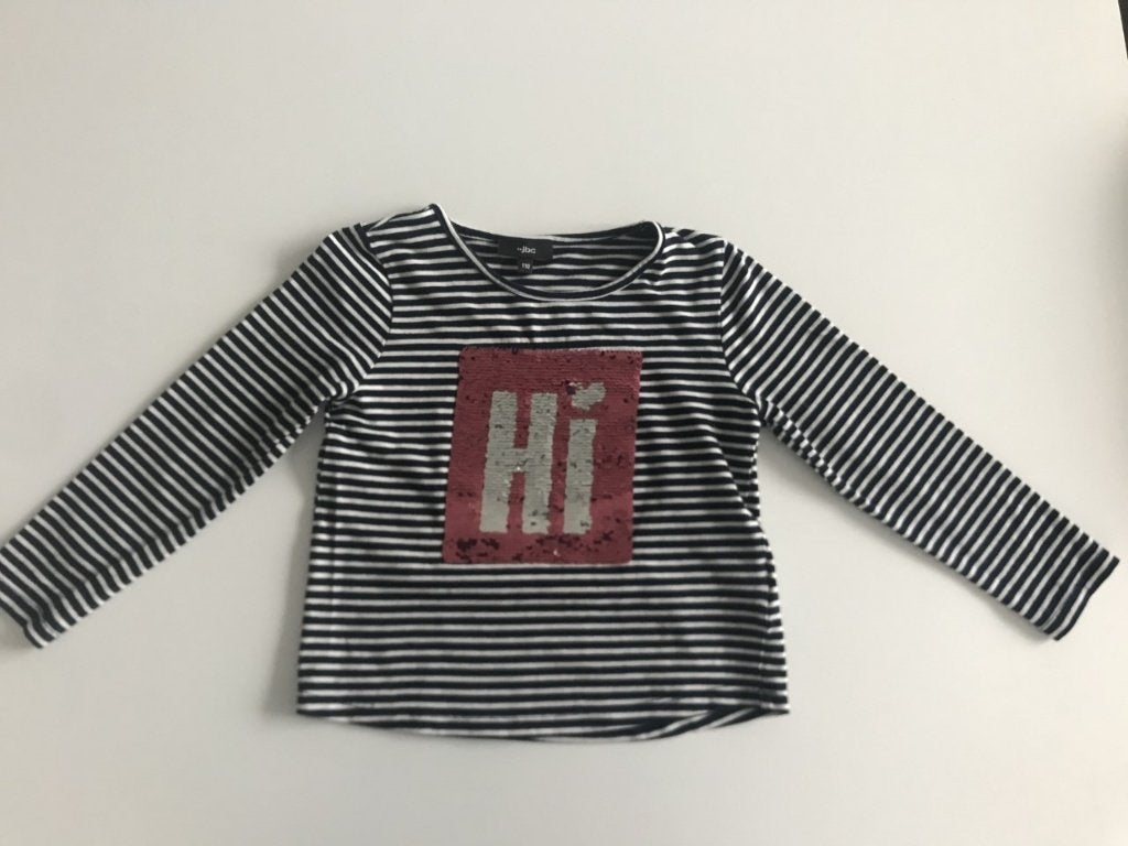 Blauw/wit gestreepte longsleeve maat 110, Kinderen en Baby's, Kinderkleding | Maat 110, Meisje, Ophalen of Verzenden, Zo goed als nieuw