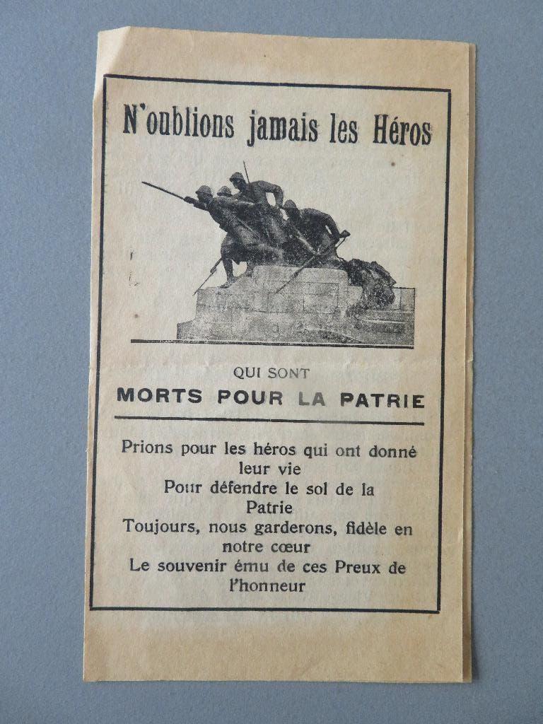 bidprentje WO1 n'oublions jamais les Héros Morts Pour la Pat, Verzenden, Overige soorten, Overige typen