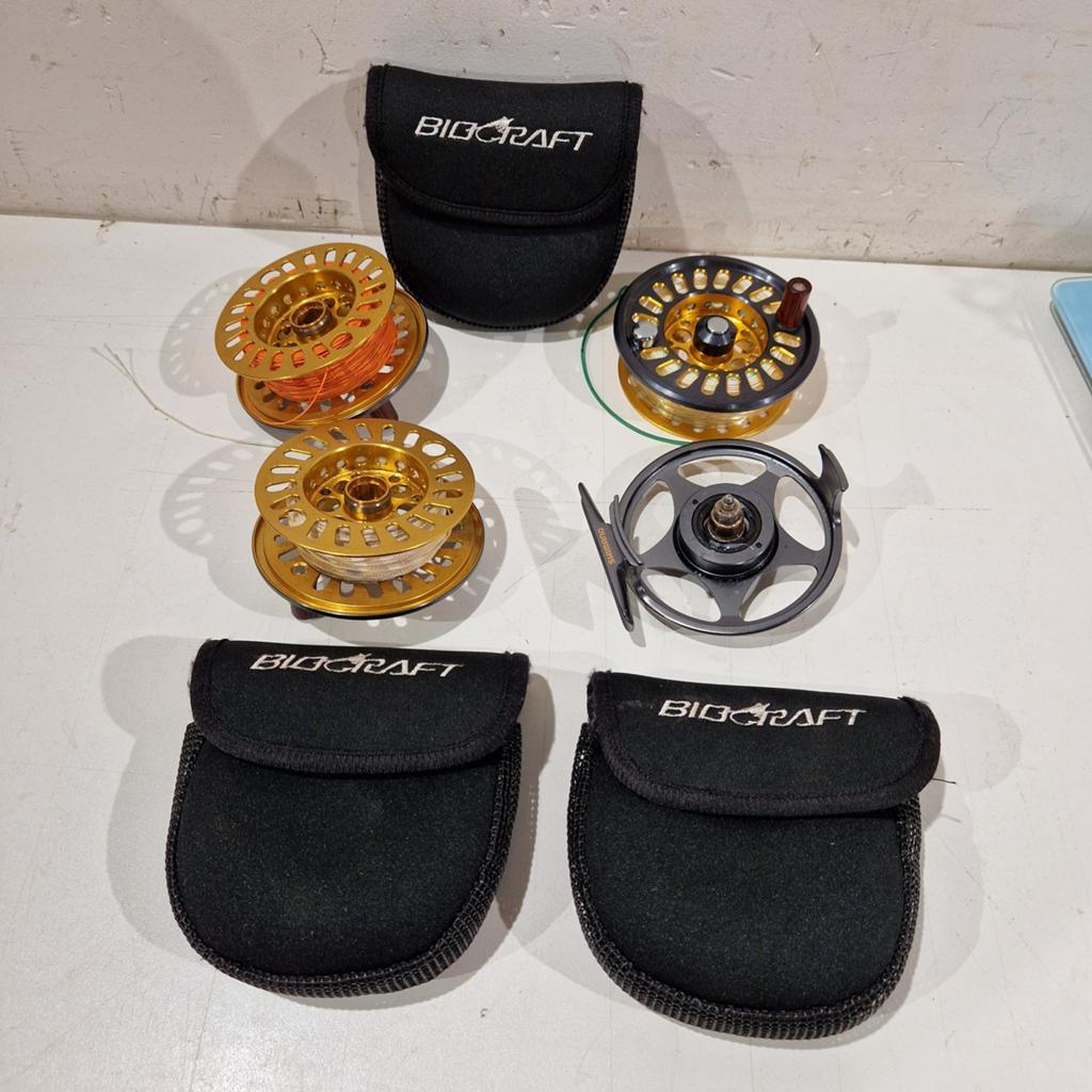 Shimano biocraft LA56 vliegvisreel en 2 spoelen ,  G.Loomis, Watersport en Boten, Hengelsport | Vliegvissen, Ophalen of Verzenden