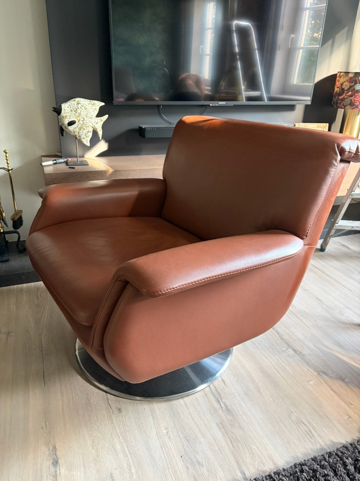 Lederen zetel, Maison & Meubles, Moins de 75 cm, Enlèvement, Utilisé, Modern - klassiek