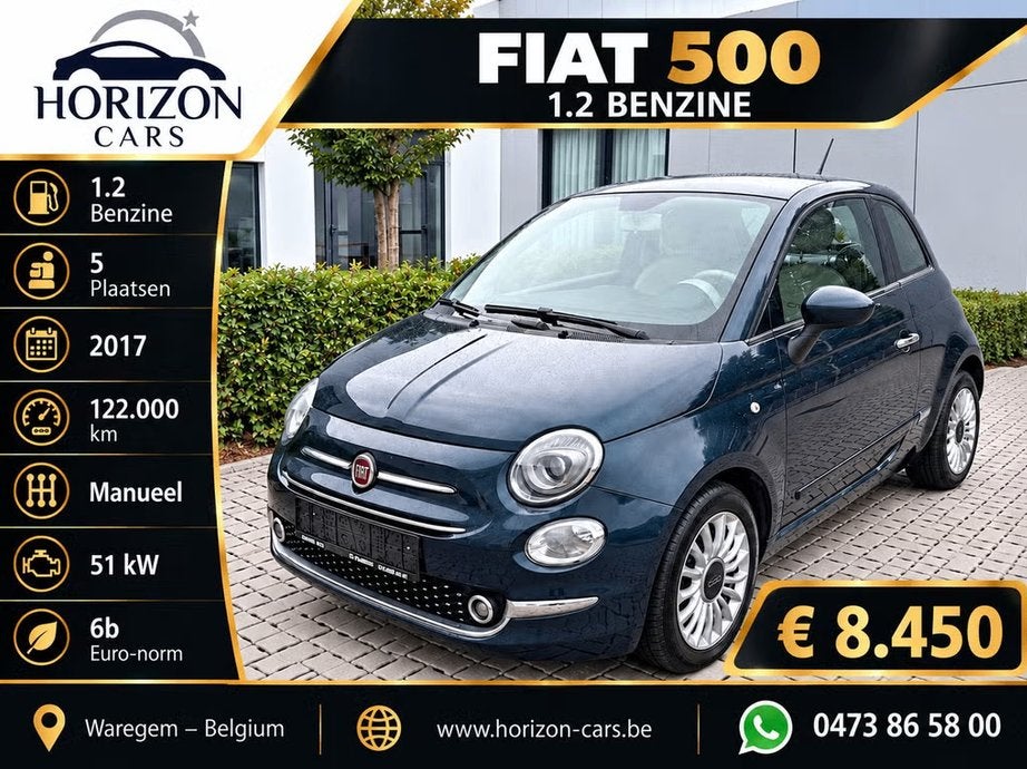 Fiat 500 1.2 Benzine + Garantie, Autos, Achat, Euro 6, Entreprise, Garantie prolongée
