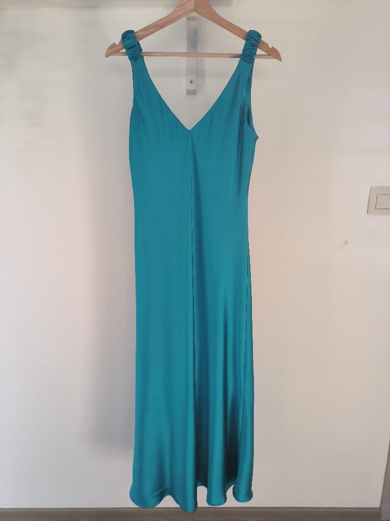 Satijnen feestjurk, Ophalen, Zo goed als nieuw, Maat 36 (S), Blauw
