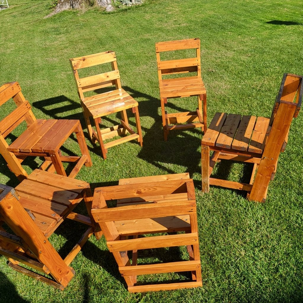 6 pallet stoelen heel stevig !, Tuin en Terras, Ophalen, Stapelbaar