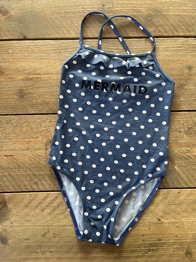FILOU, badpak met witte bolletjes maat 134, Gebruikt, Meisje, Sport- of Zwemkleding, Ophalen of Verzenden