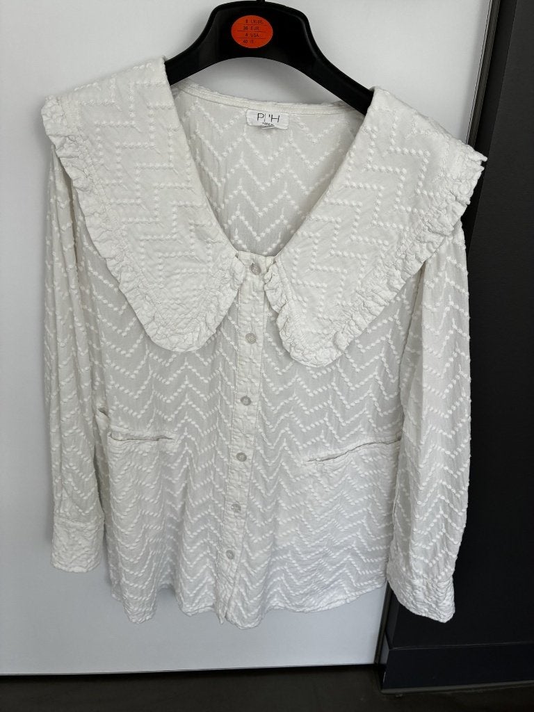 Wit hemd met peterpan-kraag van Pippa'H maat XS, Kleding | Dames, Wit, Ophalen of Verzenden, Zo goed als nieuw, Pippa'h