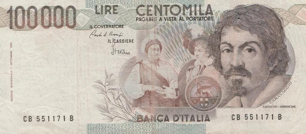 Banque d'Italie 100 000 centimes de lires 1983 Caravage, Enlèvement ou Envoi, Italie, Billets en vrac
