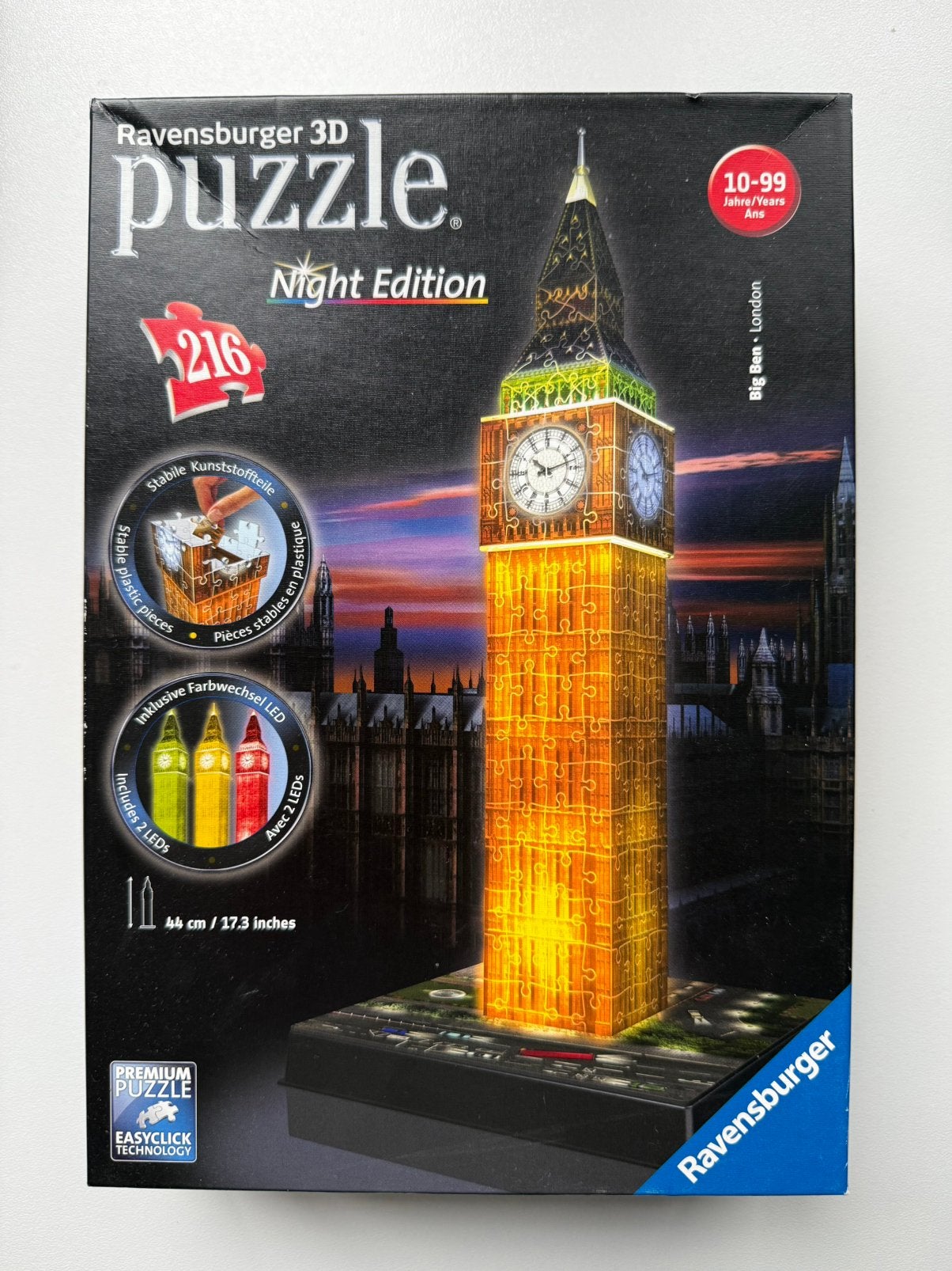 Ravensburger 3D Puzzle – Big Ben Night Edition, Hobby en Vrije tijd, Ophalen of Verzenden, Minder dan 500 stukjes, Gebruikt, Rubik's of 3D-puzzel