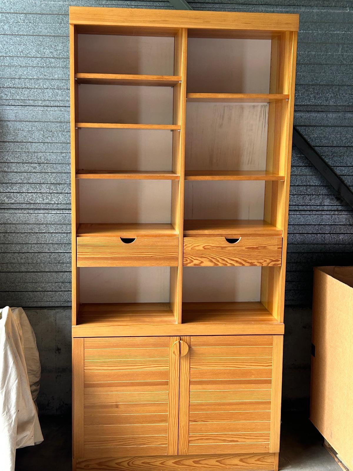 Vintage grenen boekenkast / opbergkast met lades en deuren, Ophalen, Gebruikt