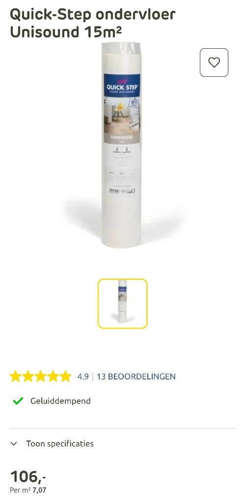 Sous-couche Parquet Quickstep Unisound, Doe-het-zelf en Bouw, Vloerdelen en Plavuizen, Kunststof, 50 tot 150 cm, Nieuw, 10 m² of meer