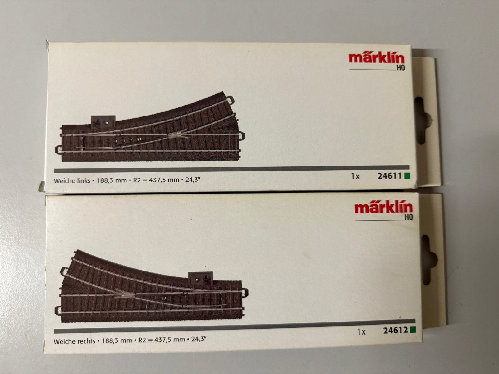 Märklin 24611 + 24612 C-Rail Wisselpaar Links + Rechts – OVP, Ophalen of Verzenden, Nieuw, Rails, Märklin