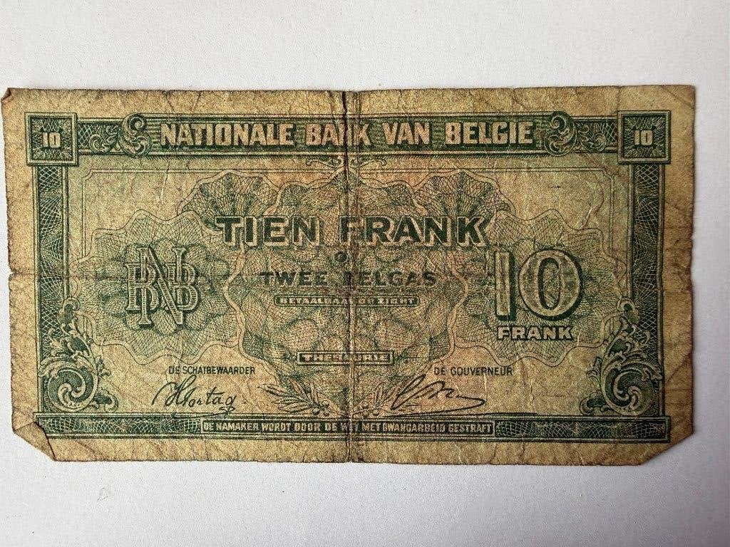 Belgische biljetten van 1 Frank , 5 Frank en 10 Frank., Ophalen of Verzenden, Los biljet