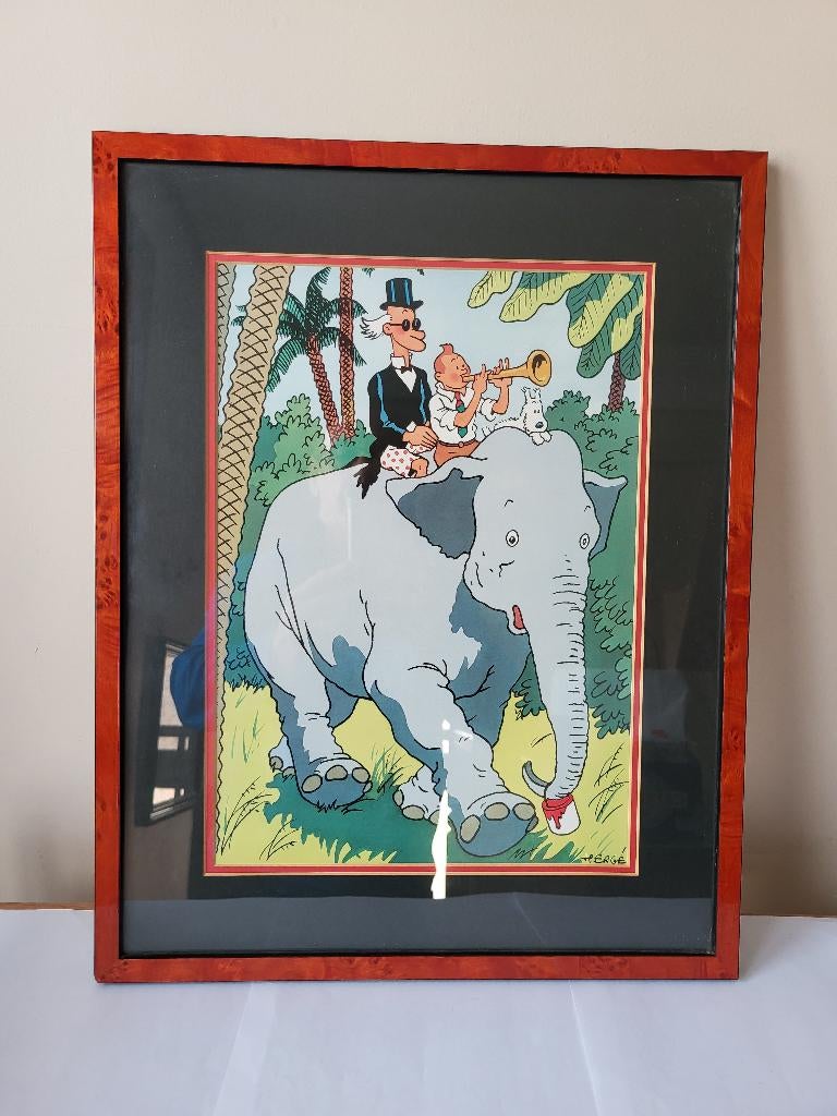 Cadre Tintin "L'éléphant" - Les Cigares du Pharaon - TBE, Collections, Collections Autre, Enlèvement ou Envoi