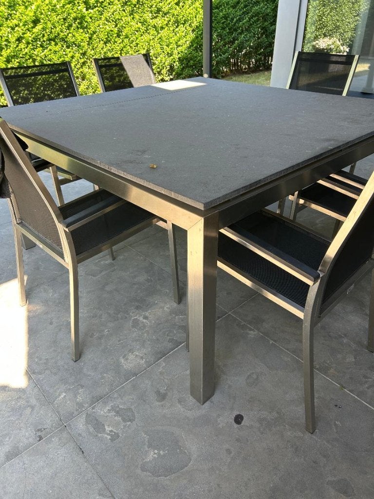 tuintafel - natuursteen, Jardin & Terrasse, Tables de jardin, Enlèvement, Utilisé, Carré, Autres matériaux