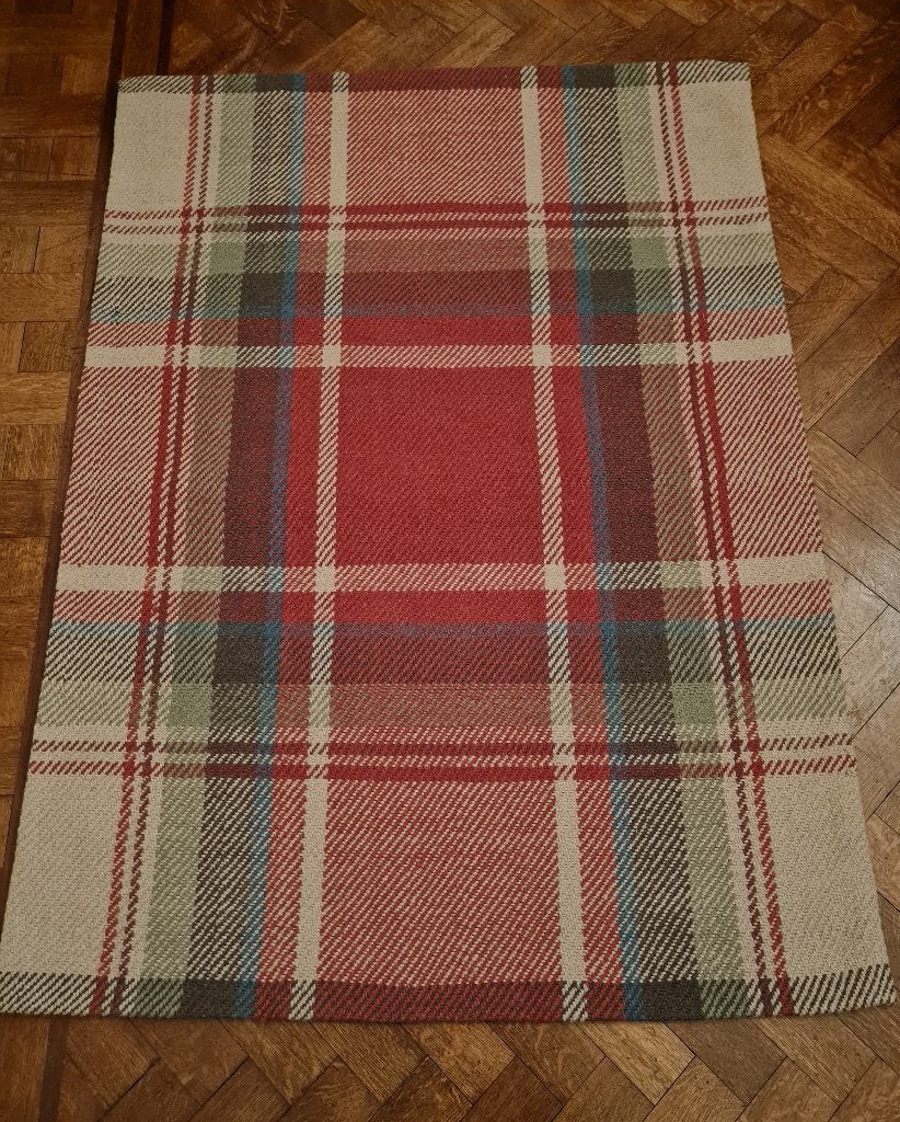 Tapis écossais moderne à carreaux, 100 % laine, nouveau, Neuf, Crème, 150 à 200 cm, Enlèvement ou Envoi