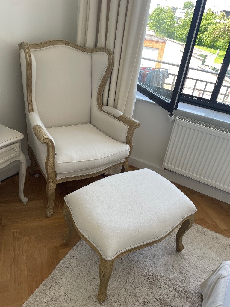 Fauteuil bergère + ottoman, Maison & Meubles, Fauteuils, Enlèvement, Comme neuf, Bois