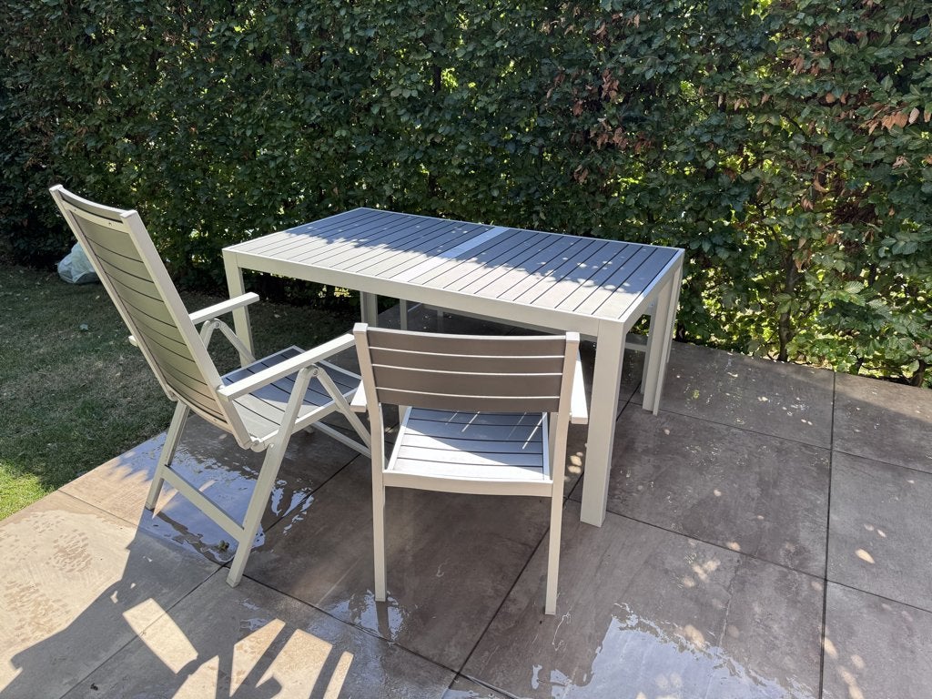 Ensemble de jardin Ikea Sjalland avec table, chaises et banc, Salons de jardin, Aluminium, Utilisé, Banque