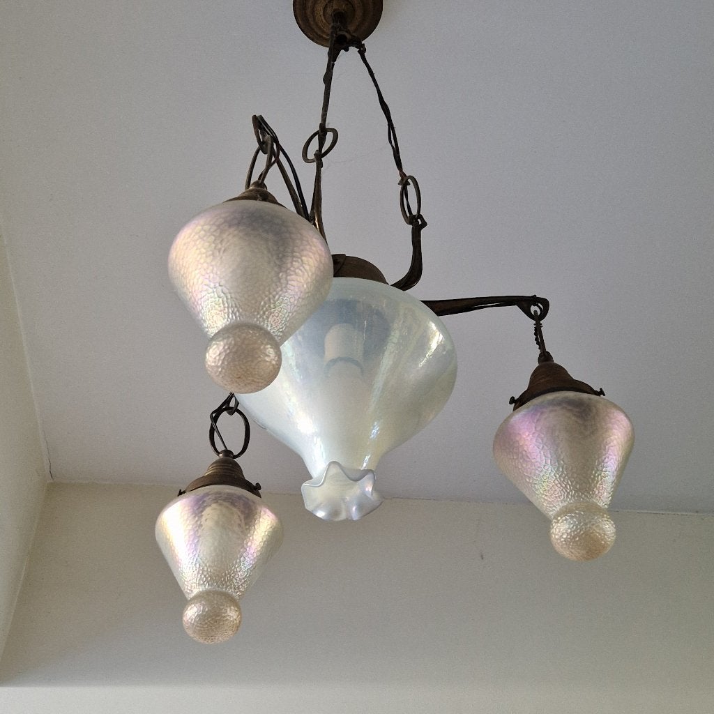 Lustre opaline 1900's, Maison & Meubles, Verre, Enlèvement, E27 (grand), Utilisé