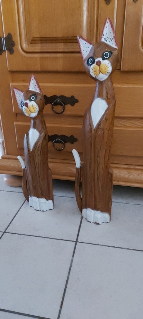 2  chats en bois, Collections, Enlèvement, Utilisé