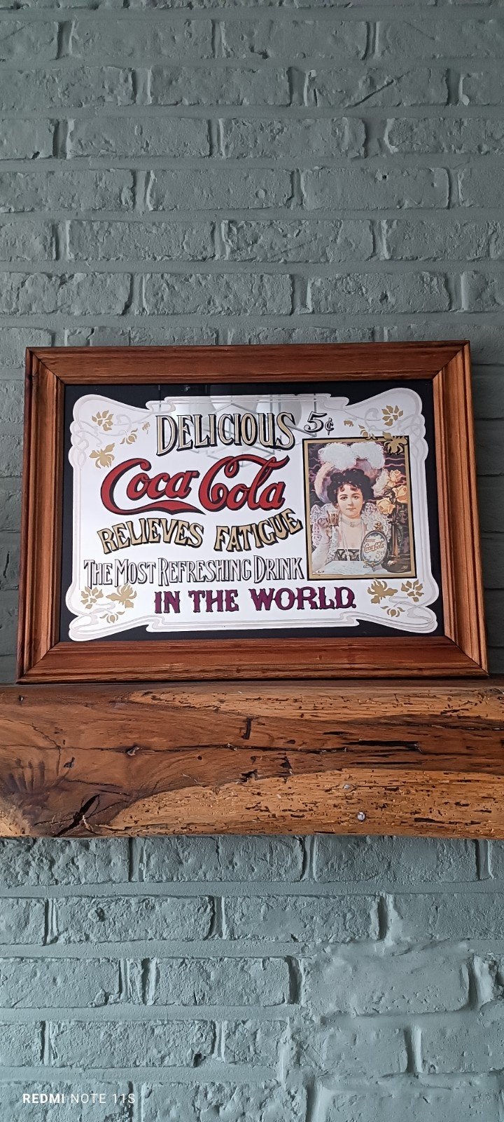 Miroir publicitaire vintage Coca-Cola, Antiquités & Art, Enlèvement, Rectangulaire, Moins de 50 cm, Moins de 100 cm