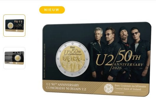 2 EURO 2026  IERLAND   U2  in   COINCARD    € 30, Postzegels en Munten, Ophalen of Verzenden, Ierland, 2 euro, Losse munt