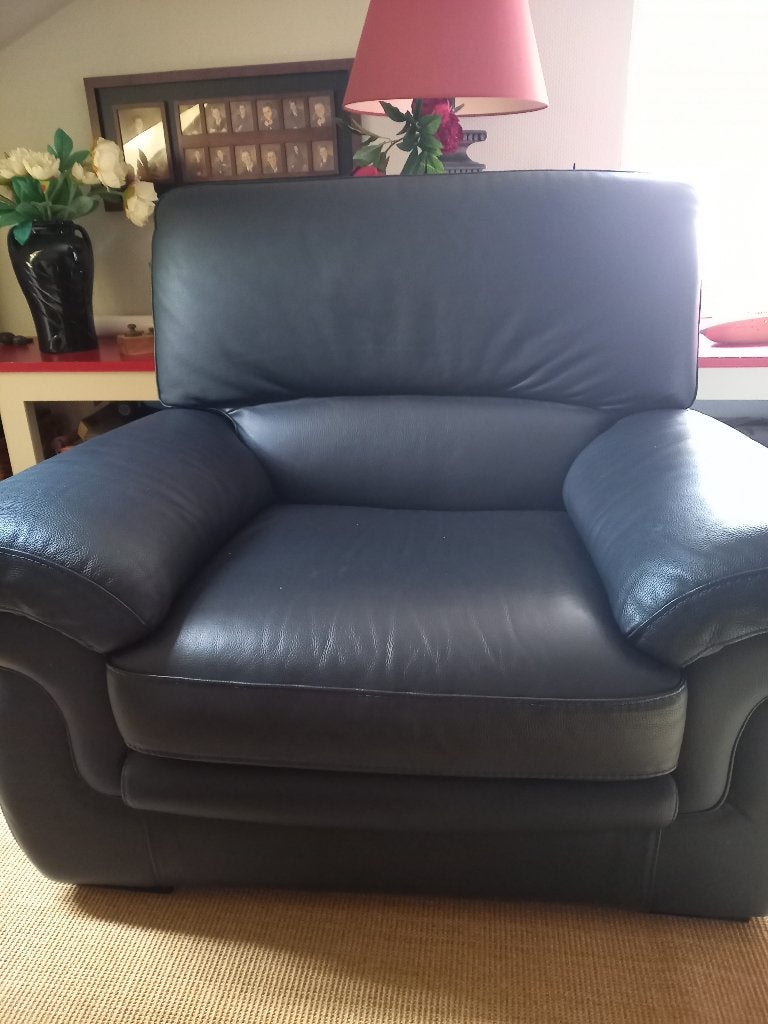 Fauteuil en cuir bleu, Enlèvement, Cuir