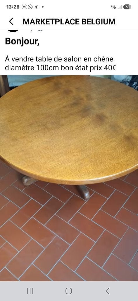 Table de salon en chêne massif, Maison & Meubles, Rond, 50 à 100 cm, Comme neuf, Enlèvement