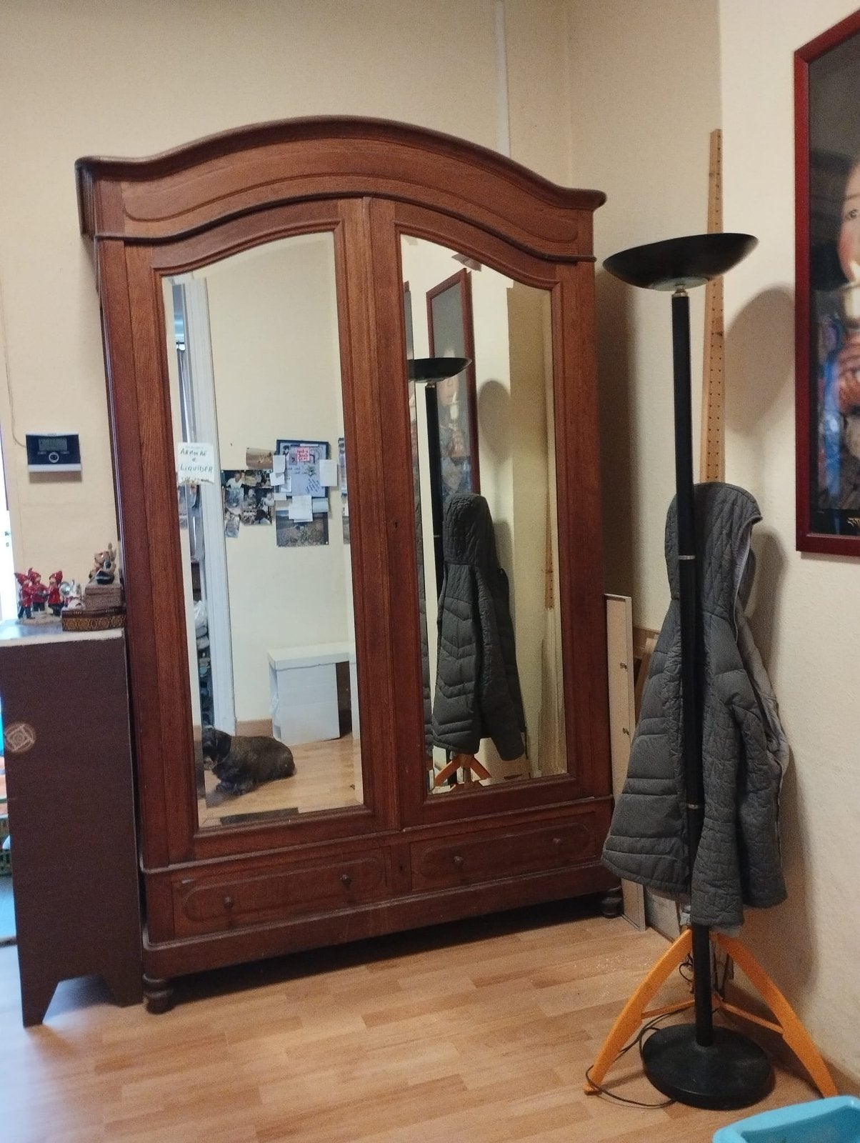 Grande garde-robe en chêne avec miroirs biseautés, Antiquités & Art, Enlèvement