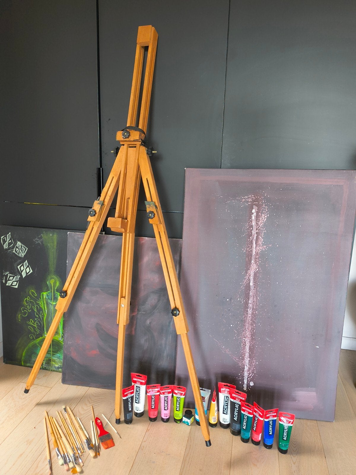 Complete schildersset: Houten schildersezel + acrylverf, kwa, Hobby en Vrije tijd, Schilderen, Ophalen, Acrylverf
