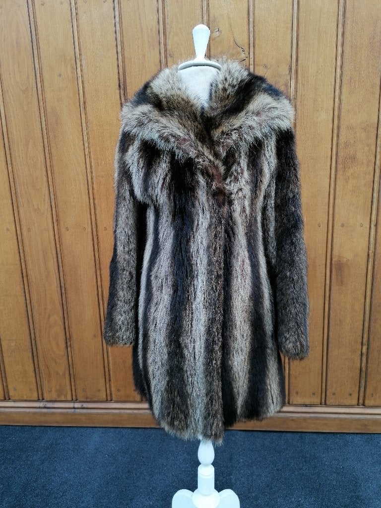 P3  vintage bont mantel Raccoon, Ophalen of Verzenden, Maat 38/40 (M)