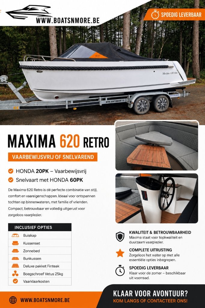 MAXIMA 620 RETRO MC _ NIEUW !, Sports nautiques & Bateaux, Chaloupes, Neuf, Démarrage électrique, Enlèvement, 60 ch