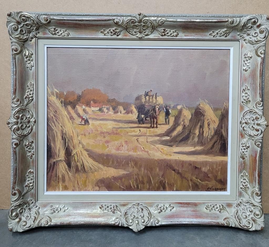 Piet VOLCKAERT, oogsttafereel, Antiek en Kunst, Kunst | Schilderijen | Klassiek, Ophalen of Verzenden