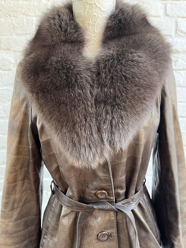 Veste stylée cuir/fourrure S/M, Envoi, Comme neuf, Taille 36 (S)