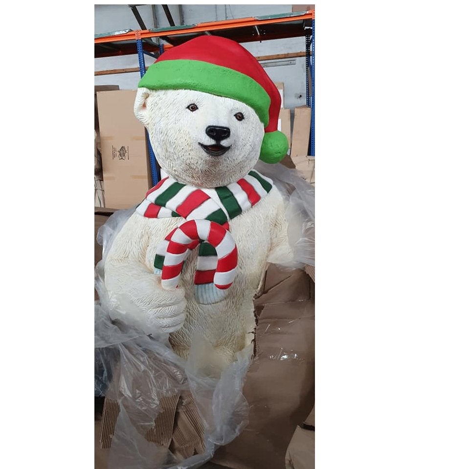 Ours polaire avec canne à sucre Hauteur 183 cm